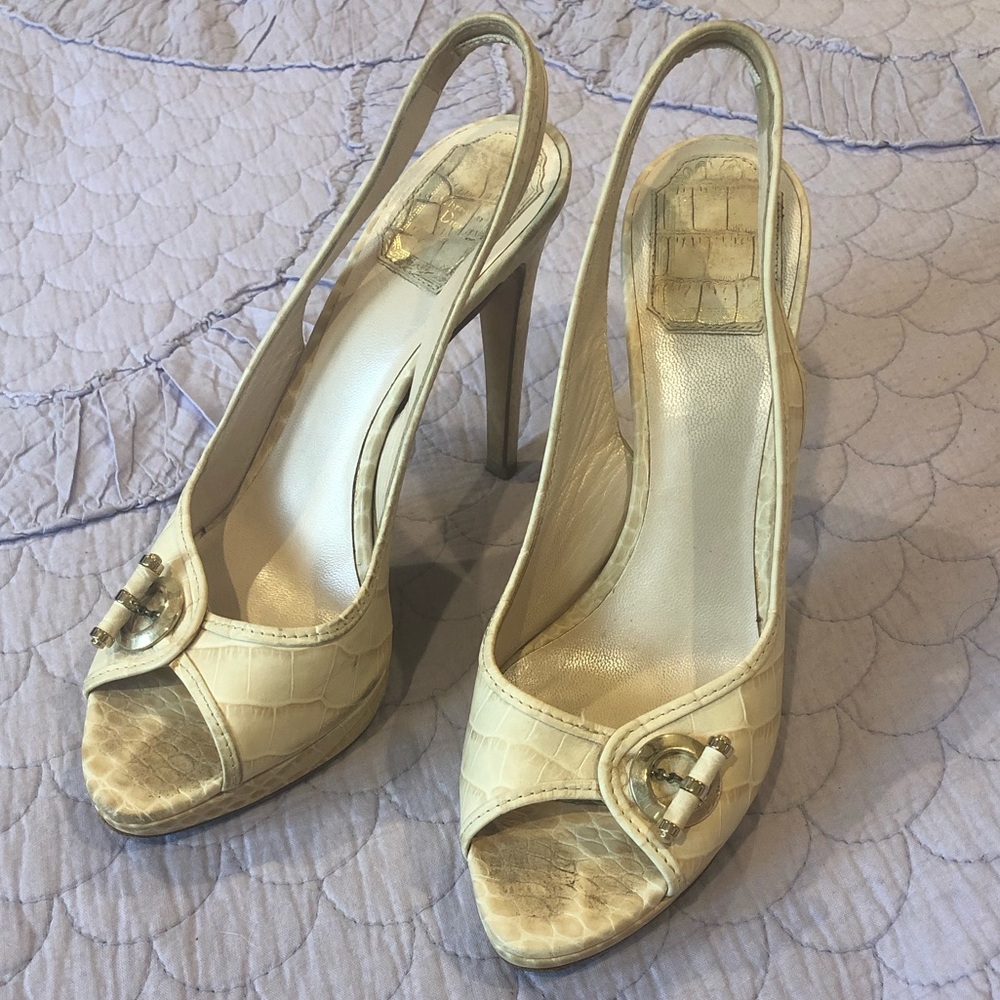 💗DIOR💗CREAM CROC EMBOSSED LEATHER SLINGBACK 37.5 - Picture 2 of 16